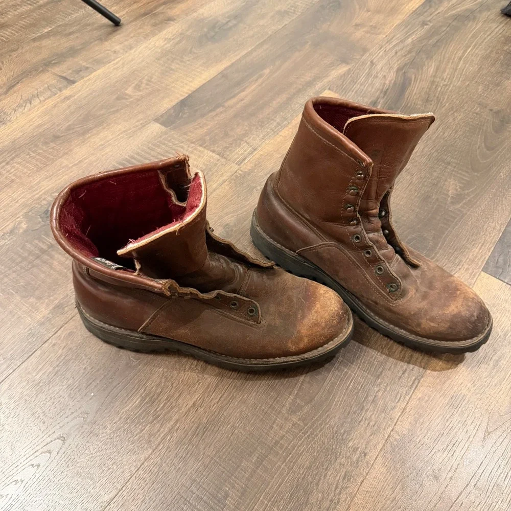 Vintage 80s 90s Danner USA Brown Leather Work Boots Mens Fits 11 Distressed